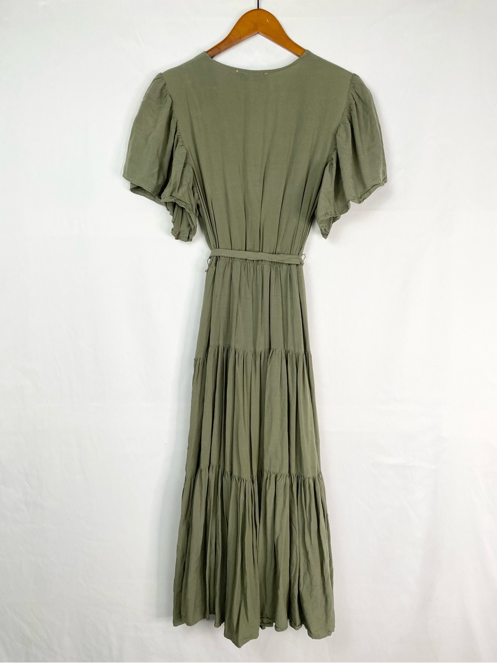 Petal & Pup Barker Dress in Olive V Neck Midi Ruffle Sleeve Tiered - Picture 3 of 5